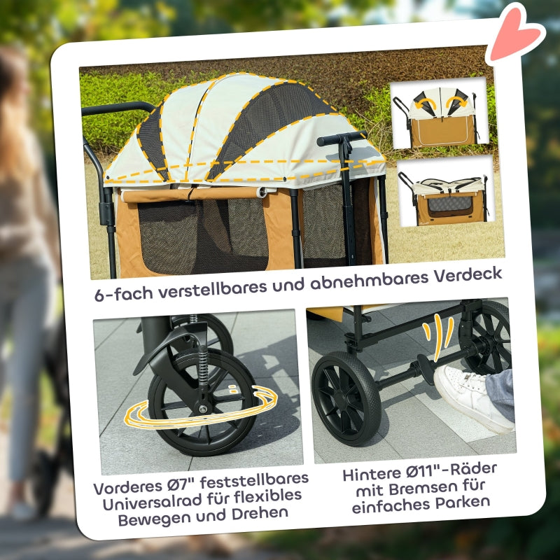 Hundebuggy, faltbar, für Hunde & Katzen bis 30kg, Braun
