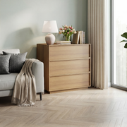 Chest of Drawers with 3 Storage Drawers and Metal Rails, Oak Wood Look