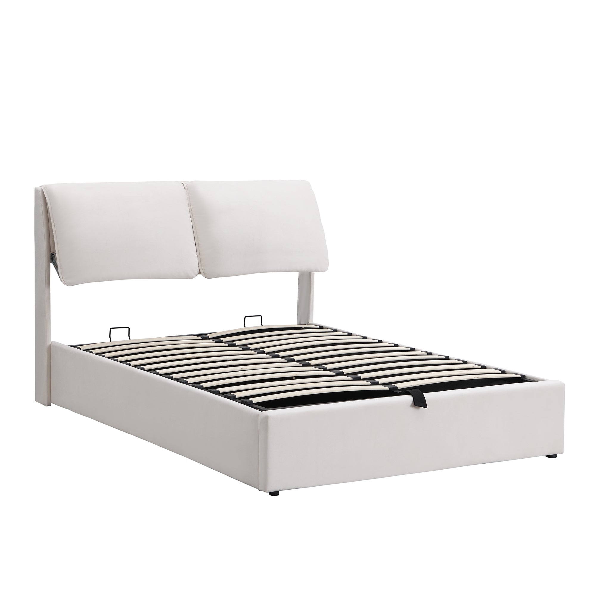 Upholstered Bed with Hydraulic Storage and 3 Drawers, 140x190cm, Beige Velvet