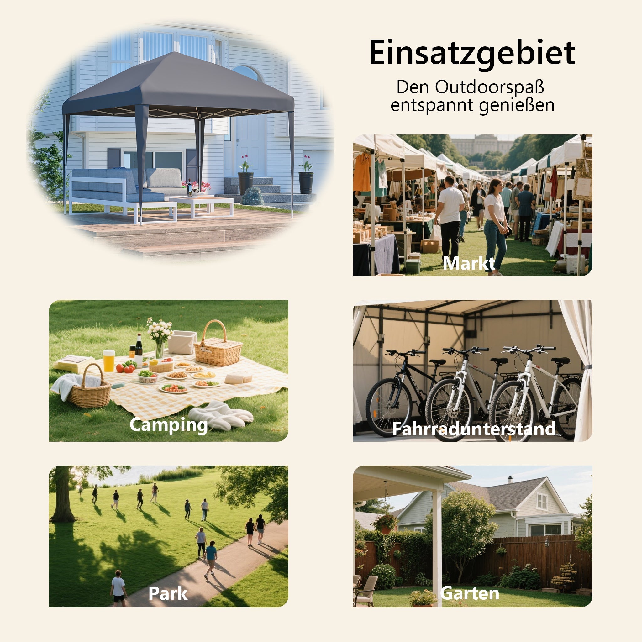 Pop-up Gazebo, Height-Adjustable Folding Garden with 4 Sandbags & Carrying Bag, Gray