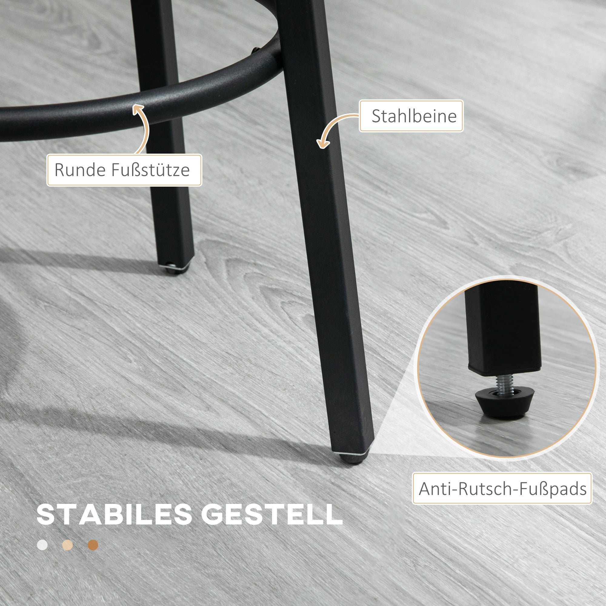 Bar Stool Set of 2, Industrial Design with Footrest, Metal Frame, Brown