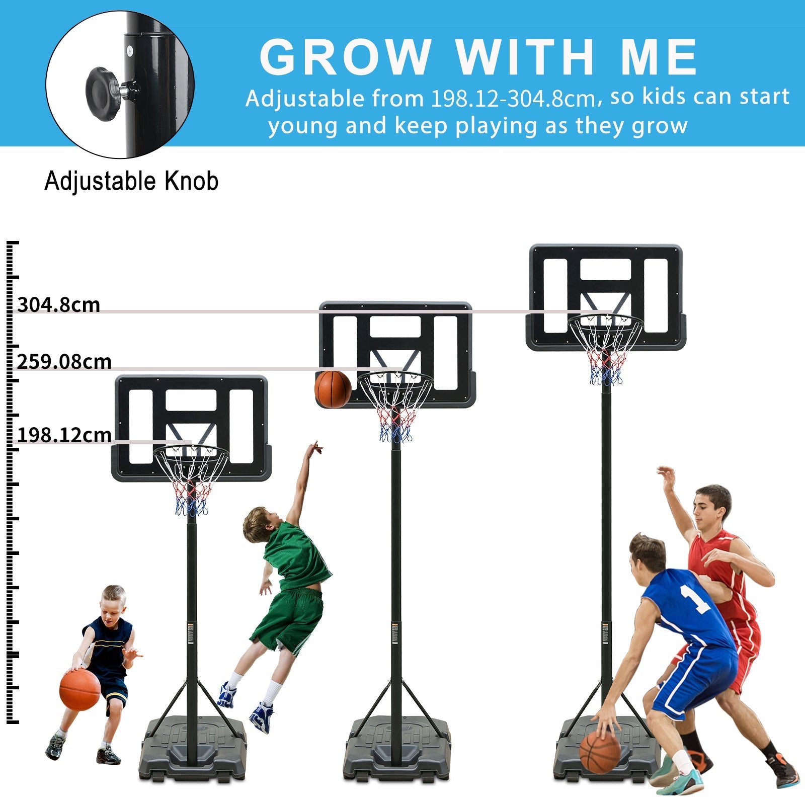 Outdoor Basketball Hoop with Adjustable Height and Built-in Wheels, PVC Backboard