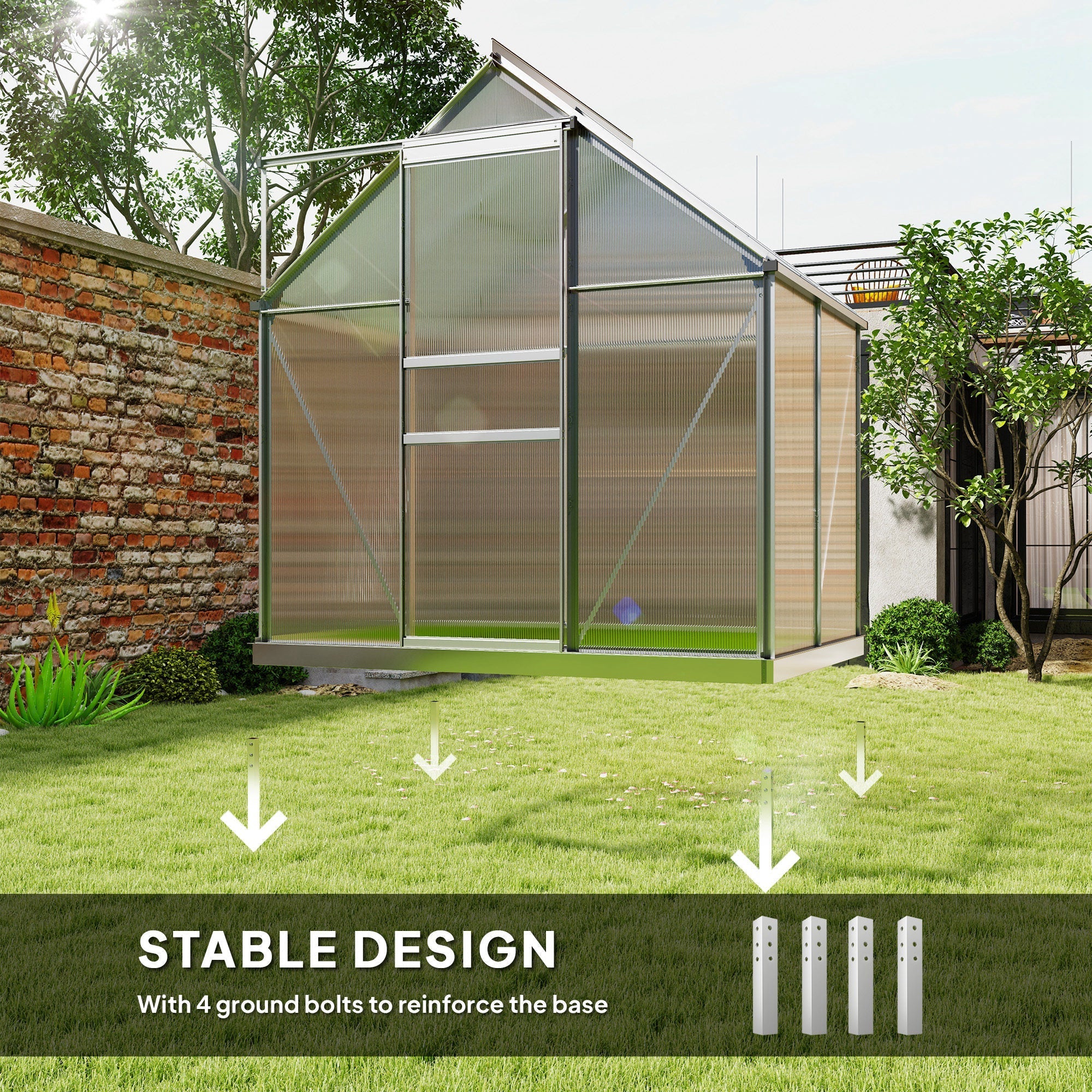 Walk-In Polycarbonate Greenhouse 192.5 x 131cm, Silver-Tone