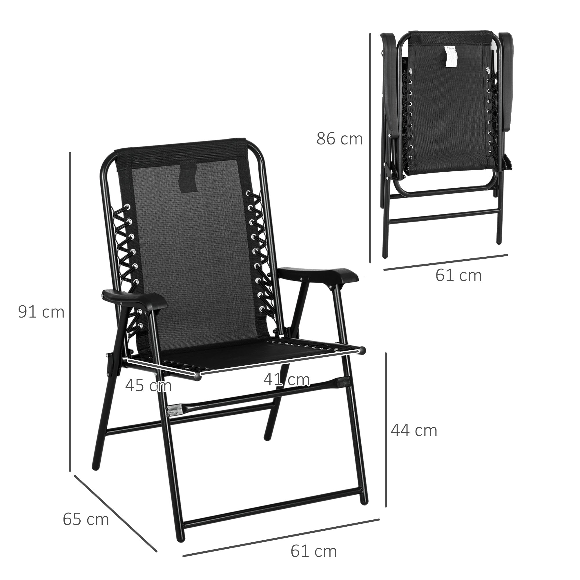 2 Pcs Patio Folding Chair Set Outdoor Portable Loungers with Armrest Steel Frame, Black