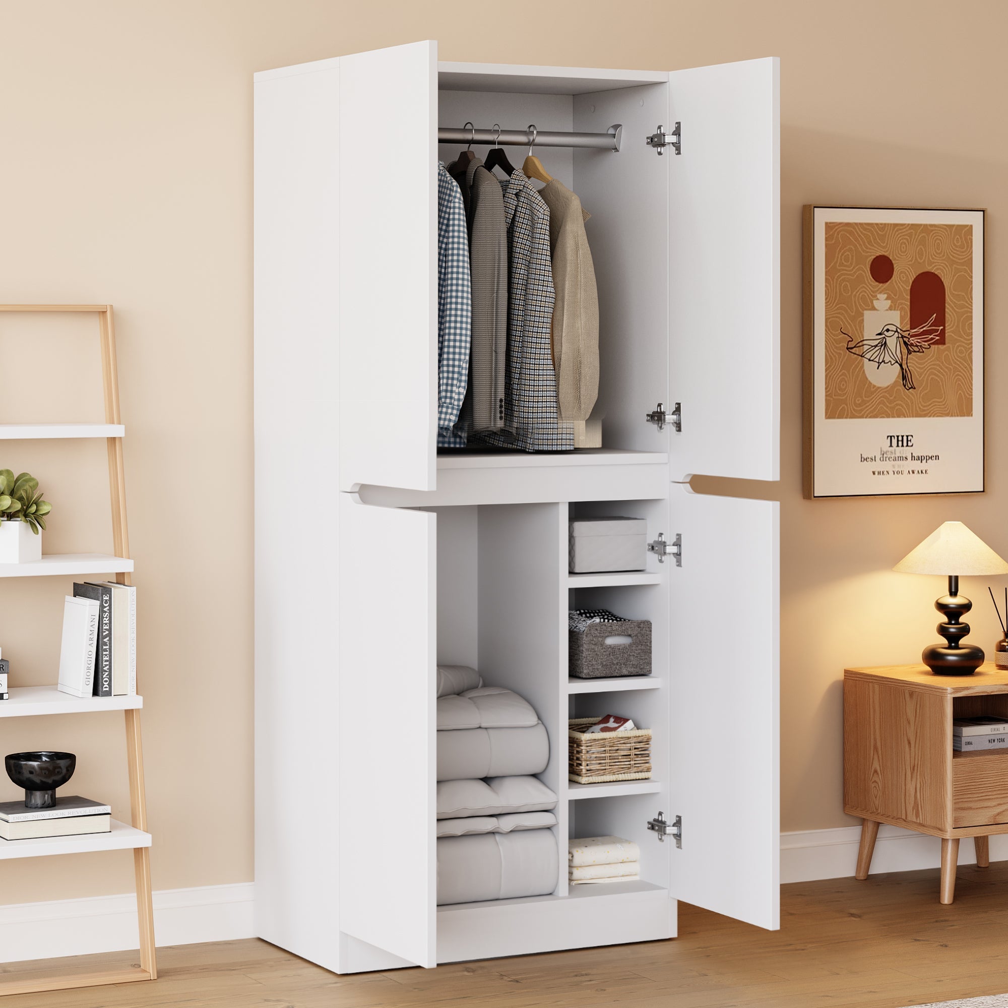 Wardrobe Double Door Storage 70x40x170cm, White