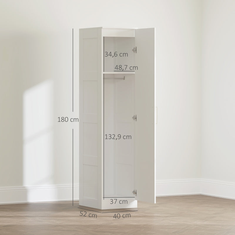 Wardrobe Multi-Purpose Cabinet, Clothes Rail, Shelf, Soft-Close Door, White