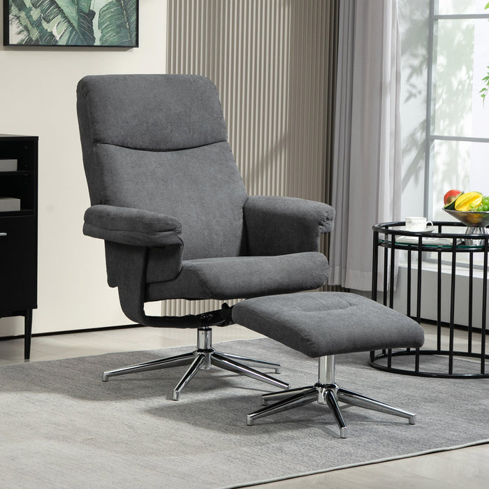 Reclining Armchair with Footstool, Upholstered Velvet Lounge Chair, Dark Grey