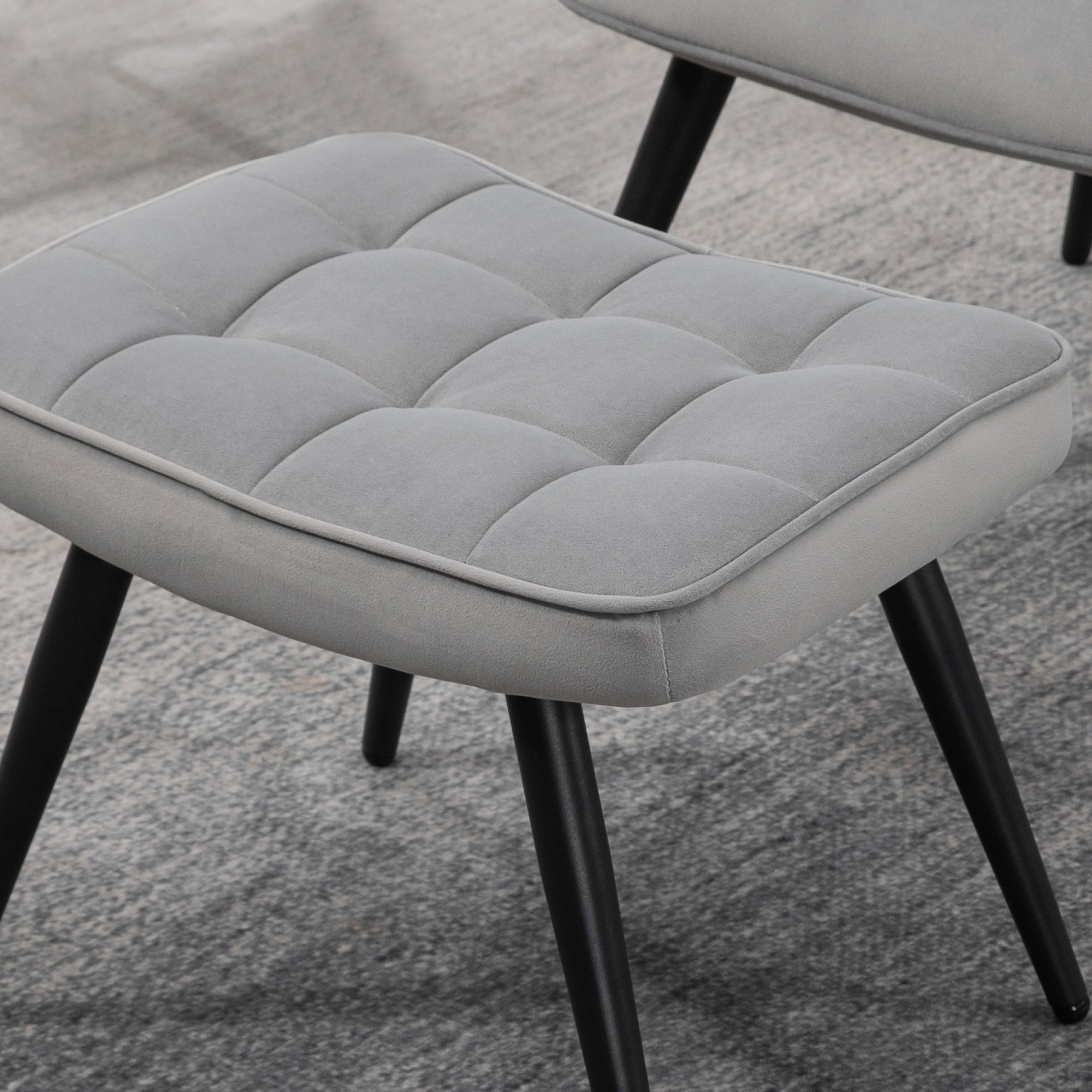 Wingback Chair with Footstool, Upholstered, Velvet Look, Light Grey