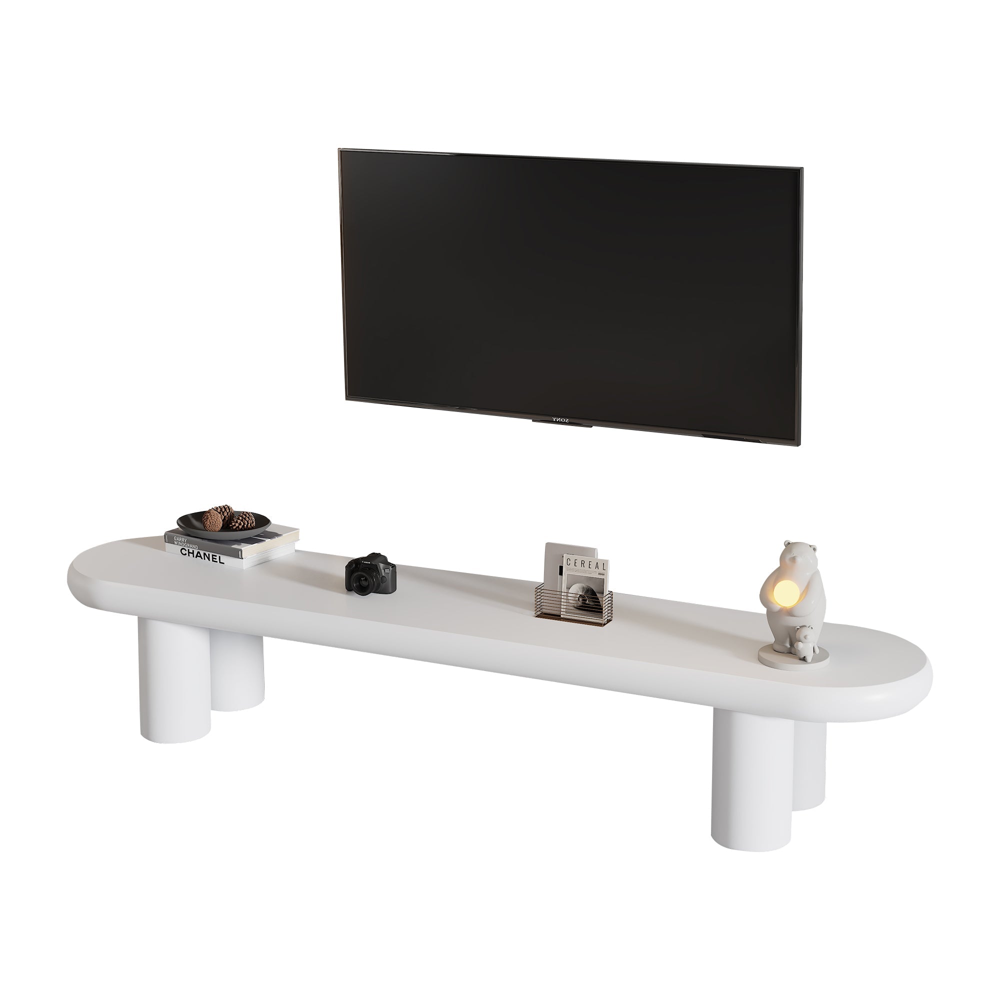 TV Stand Cabinet, White Painted, for TVs up to 70 inch, Wooden Entertainment Center