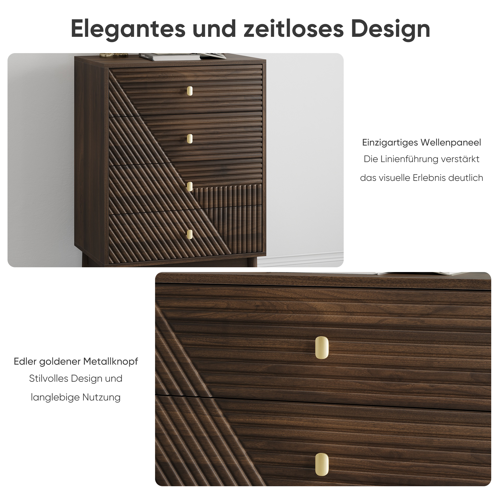 Chest of Drawers Modern 4-Drawer Wooden Storage Cabinet Walnut