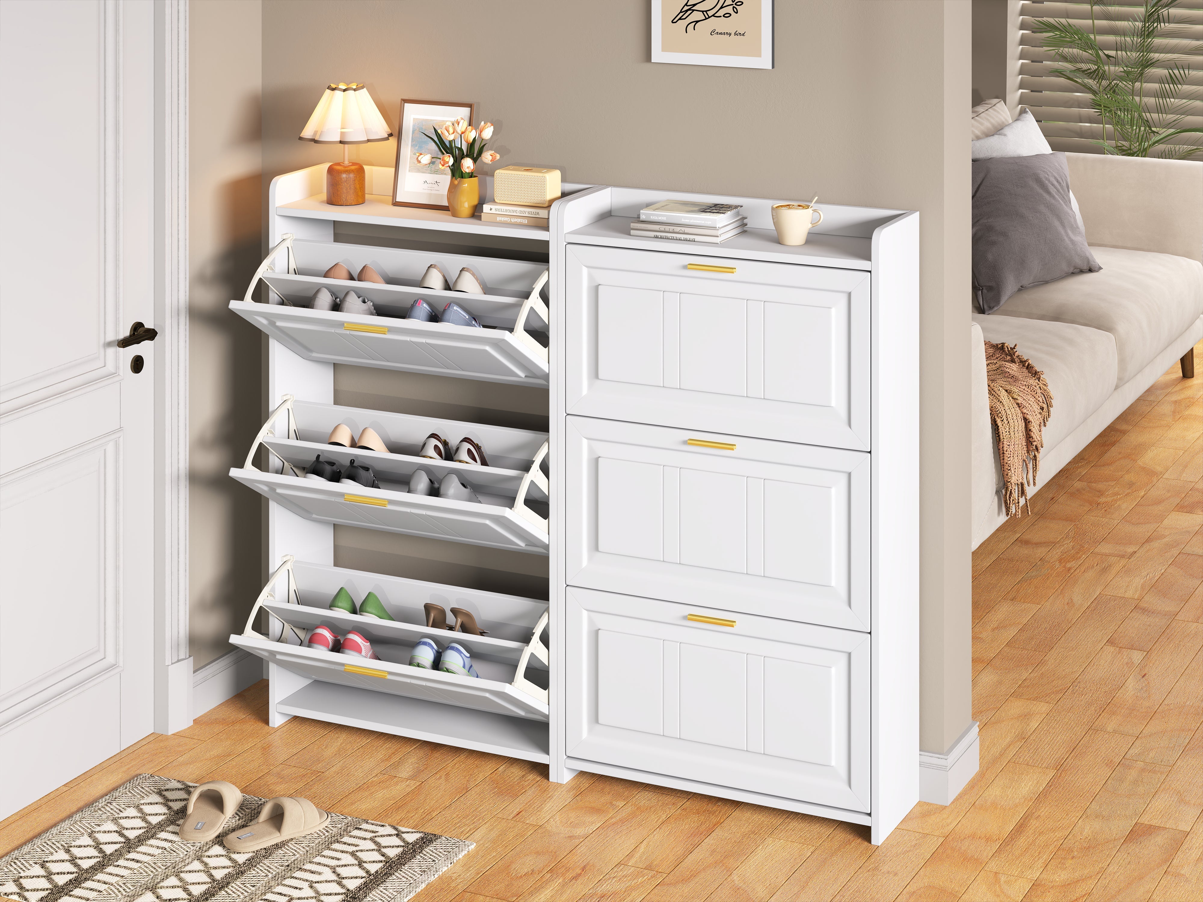 Shoe Cabinet Set Tall Storage 6 Compartments 70x24x120cm White MDF+Chipboard 2-piece