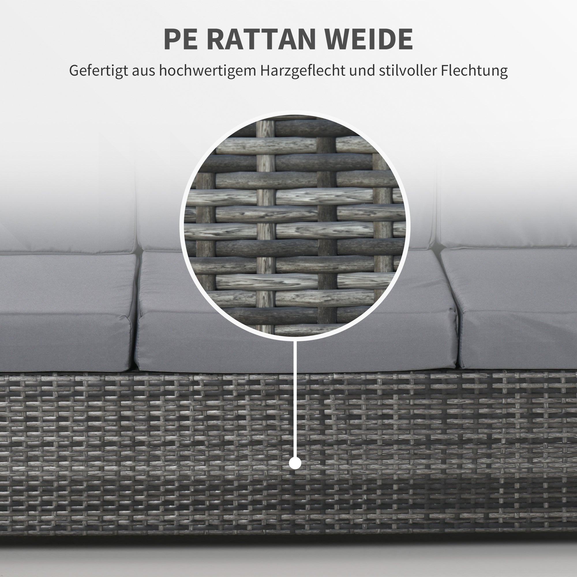 Poly Rattan Garden Lounge Sofa, 3-Seater with Cushions, Grey Metal & Polyester