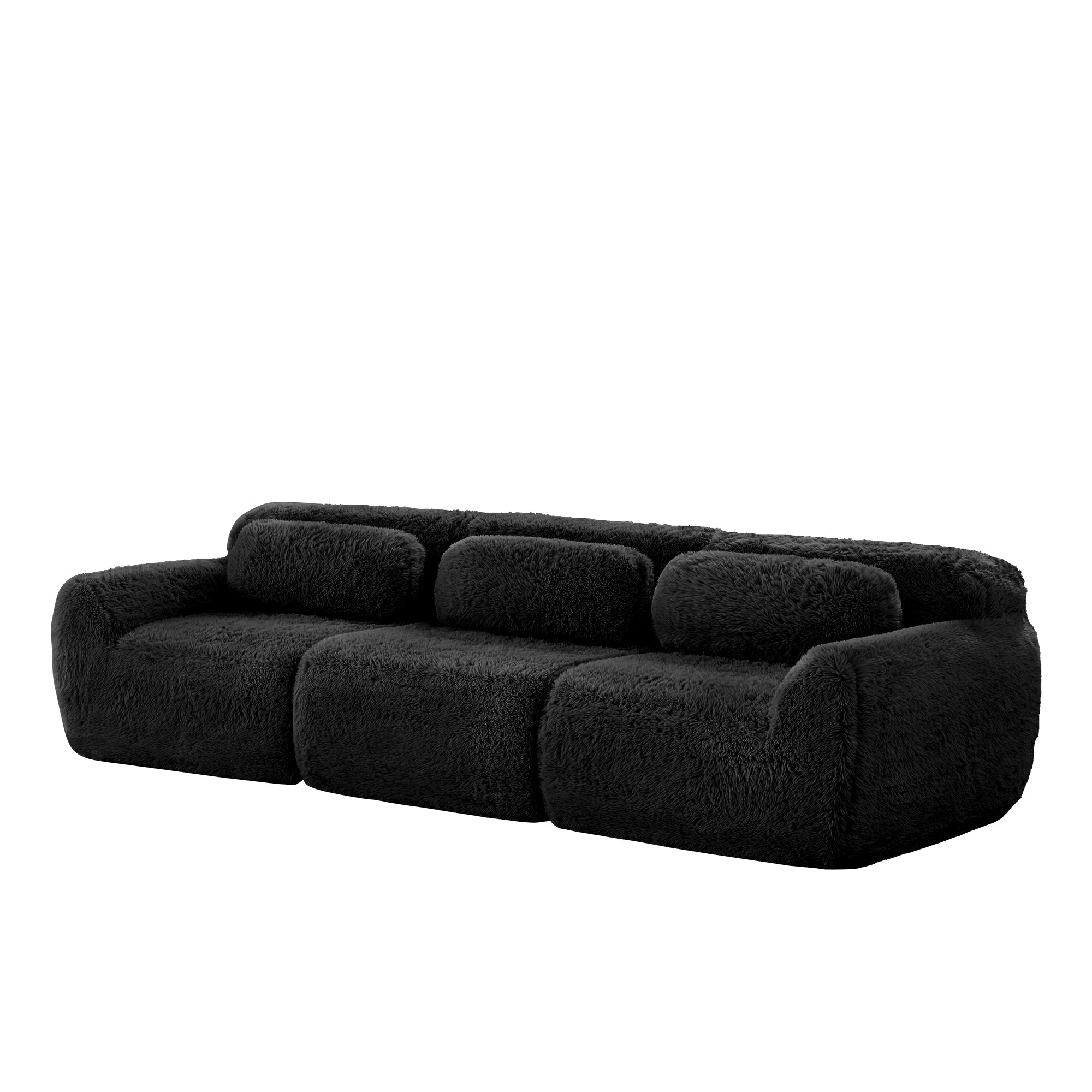 3-Seater Deep Sofa Modular Plush Fabric - Black