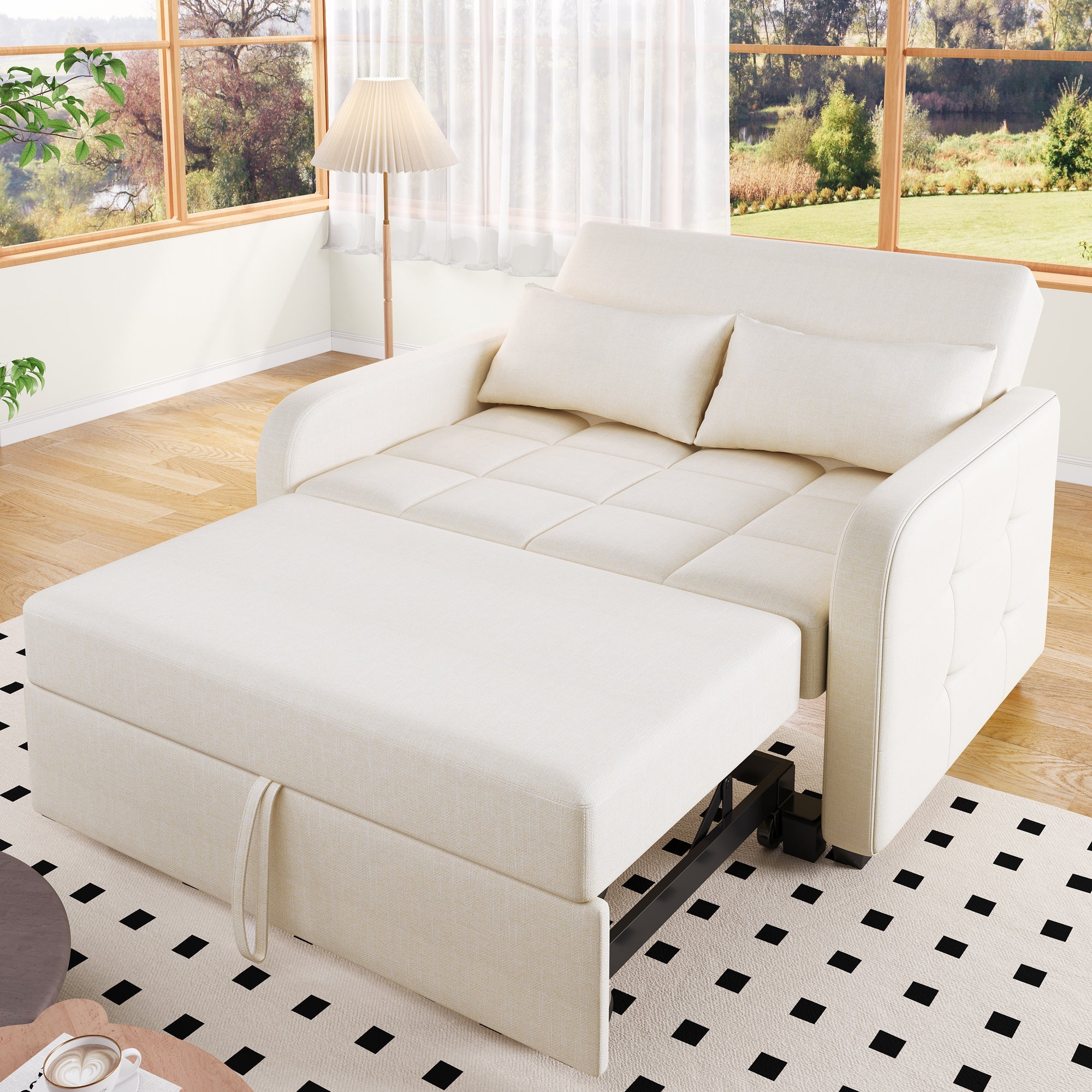 Multifunctional Sofa Bed, Folding Daybed with Adjustable Backrest, Off White