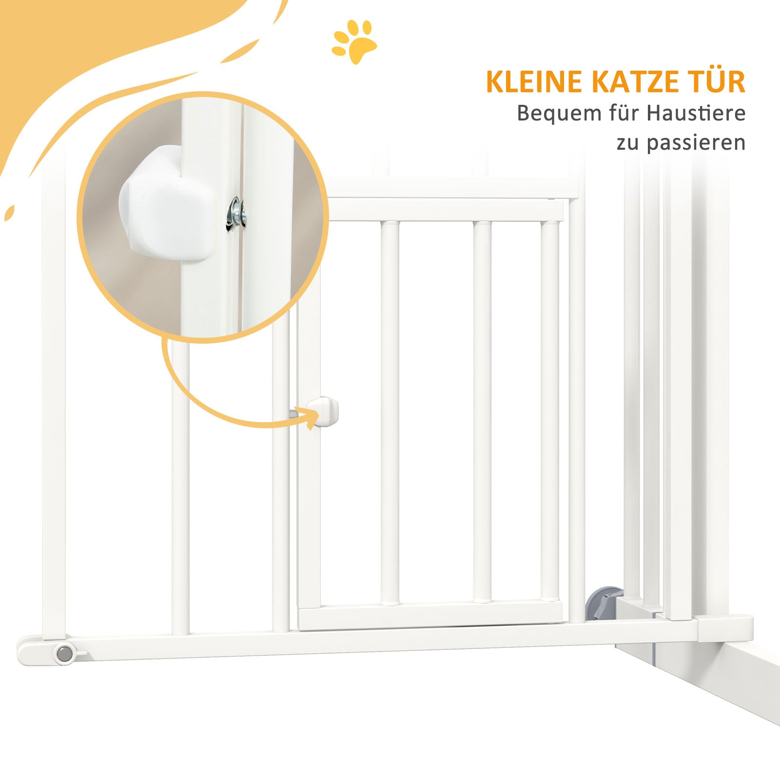 Treppenschutzgitter für Hunde, automatisch schließend, Katzenklappe, bohrfrei, 74-100cm, weiß