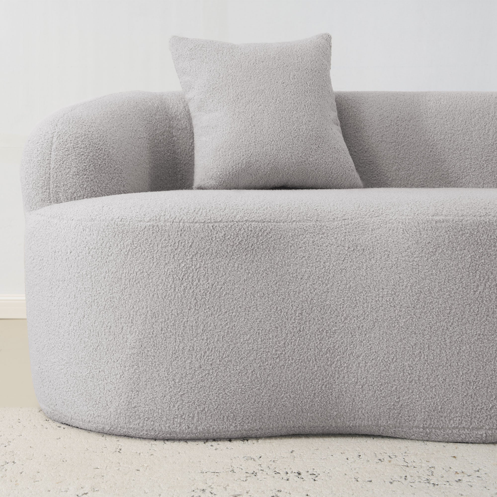 Curved Double Sofa, Compression Bedroom Couch with 2 Pillows and Round Arms, Light Grey