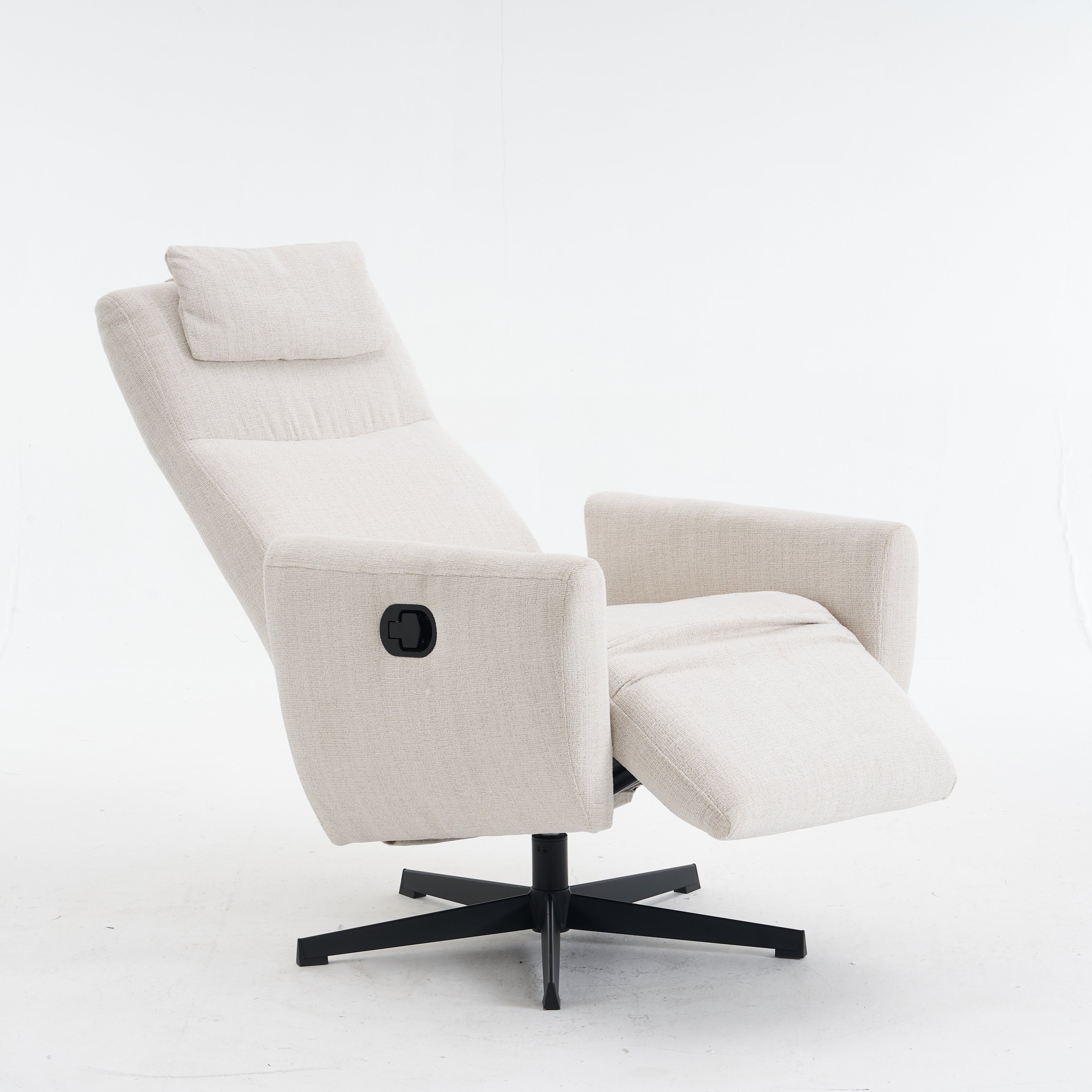 Chenille Fabric Recliner with Pillow Padded Seat and Footrest, Beige