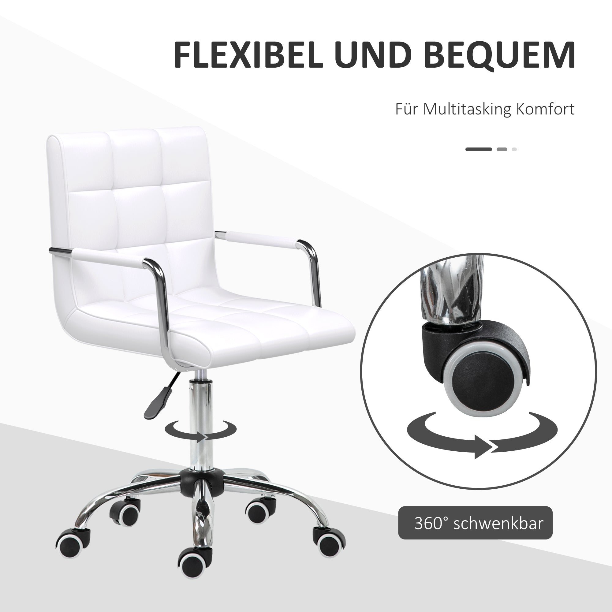 Office Chair, Height-Adjustable Ergonomic Swivel Executive, PU White