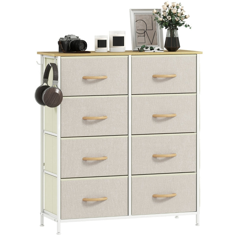 Schlafzimmer-Kommode, 8 Stoffschubladen, Stahl, Beige