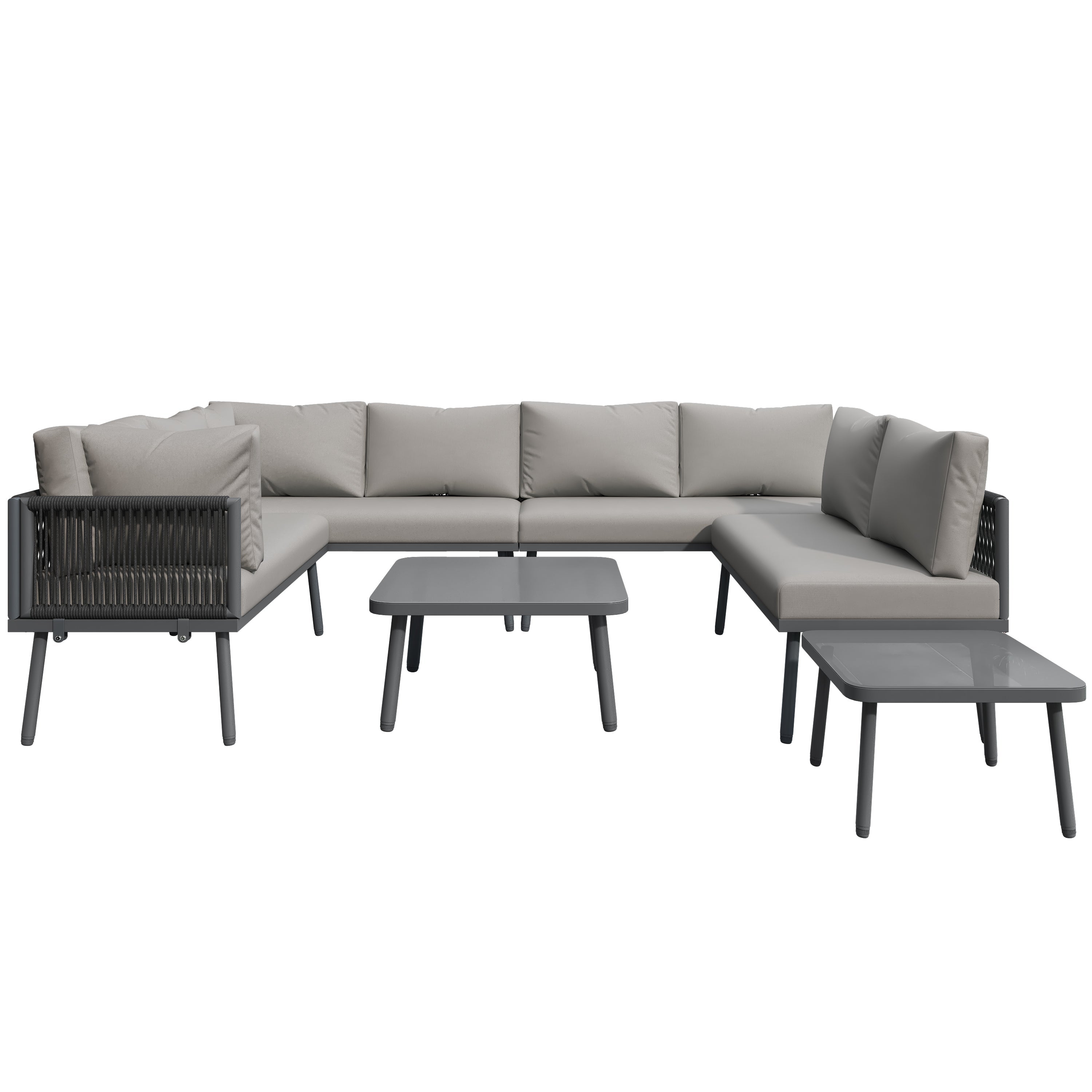 Iron Garden Lounge Set U-Shaped Corner Sofa 8-Seater 2 Tables - Various