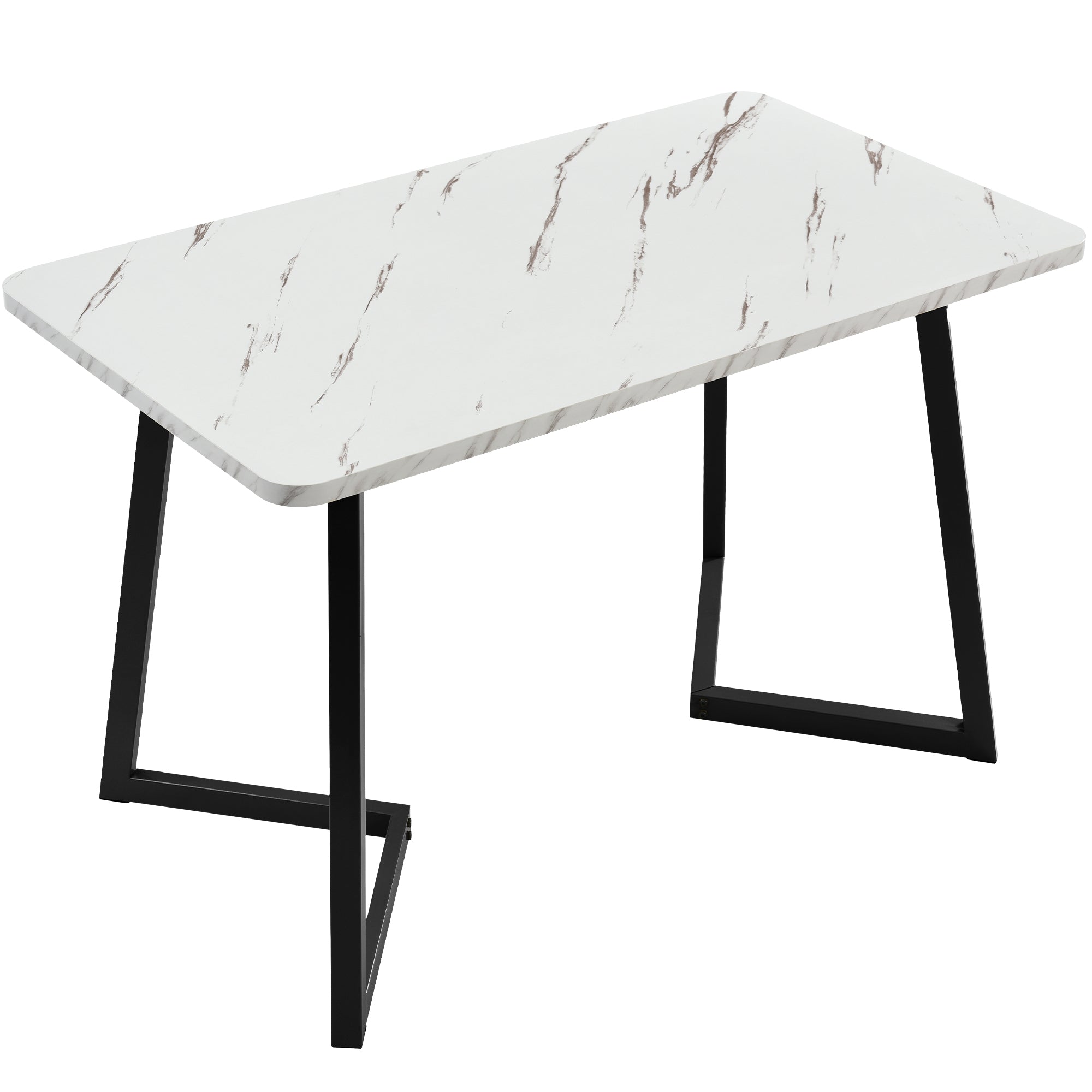 Dining Table, Metal Frame Rectangular Modern Marble Pattern Kitchen Table with Metal Legs, Black/White