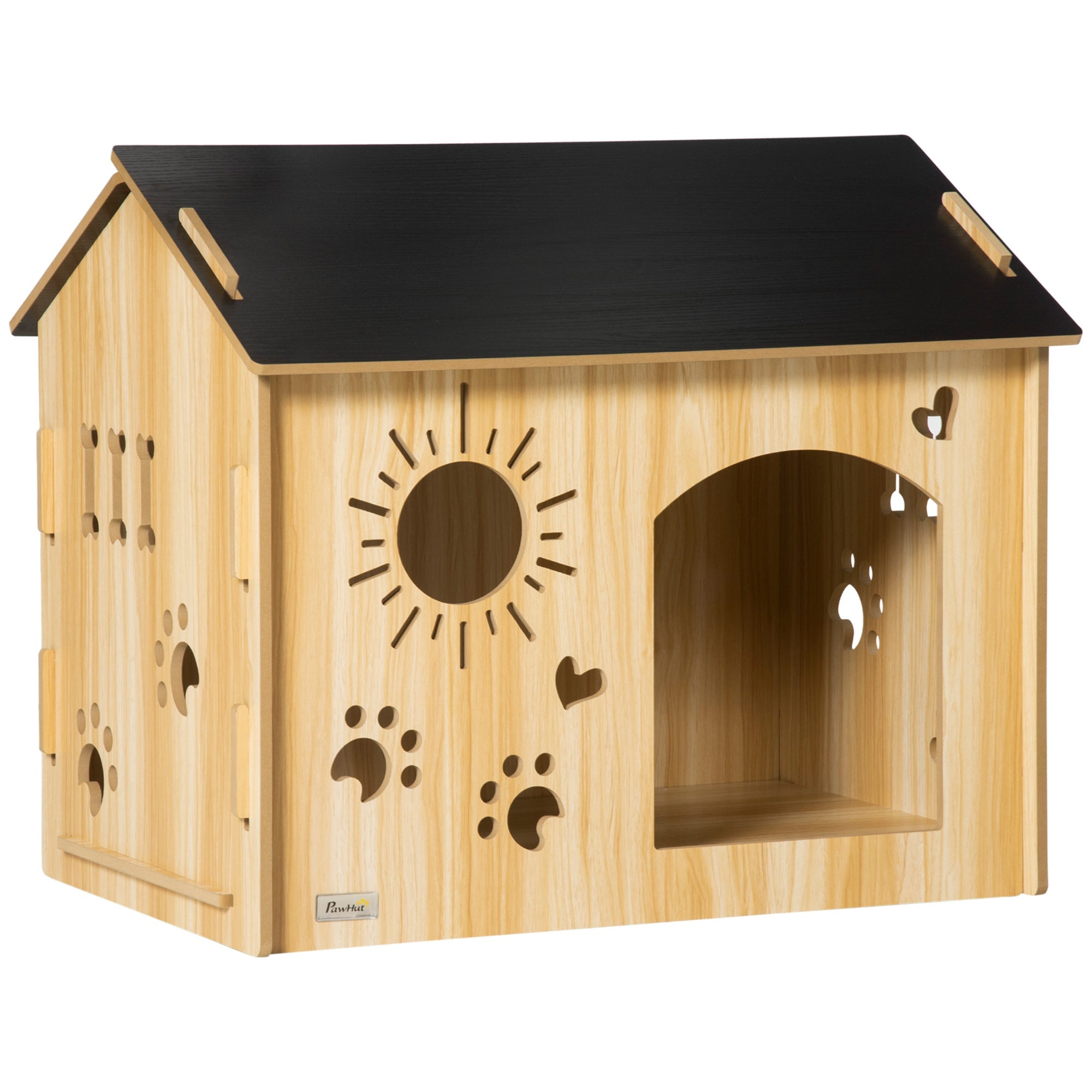 Hundehütte, Indoor mit Dach und Belüftung, MDF Eiche Schwarz