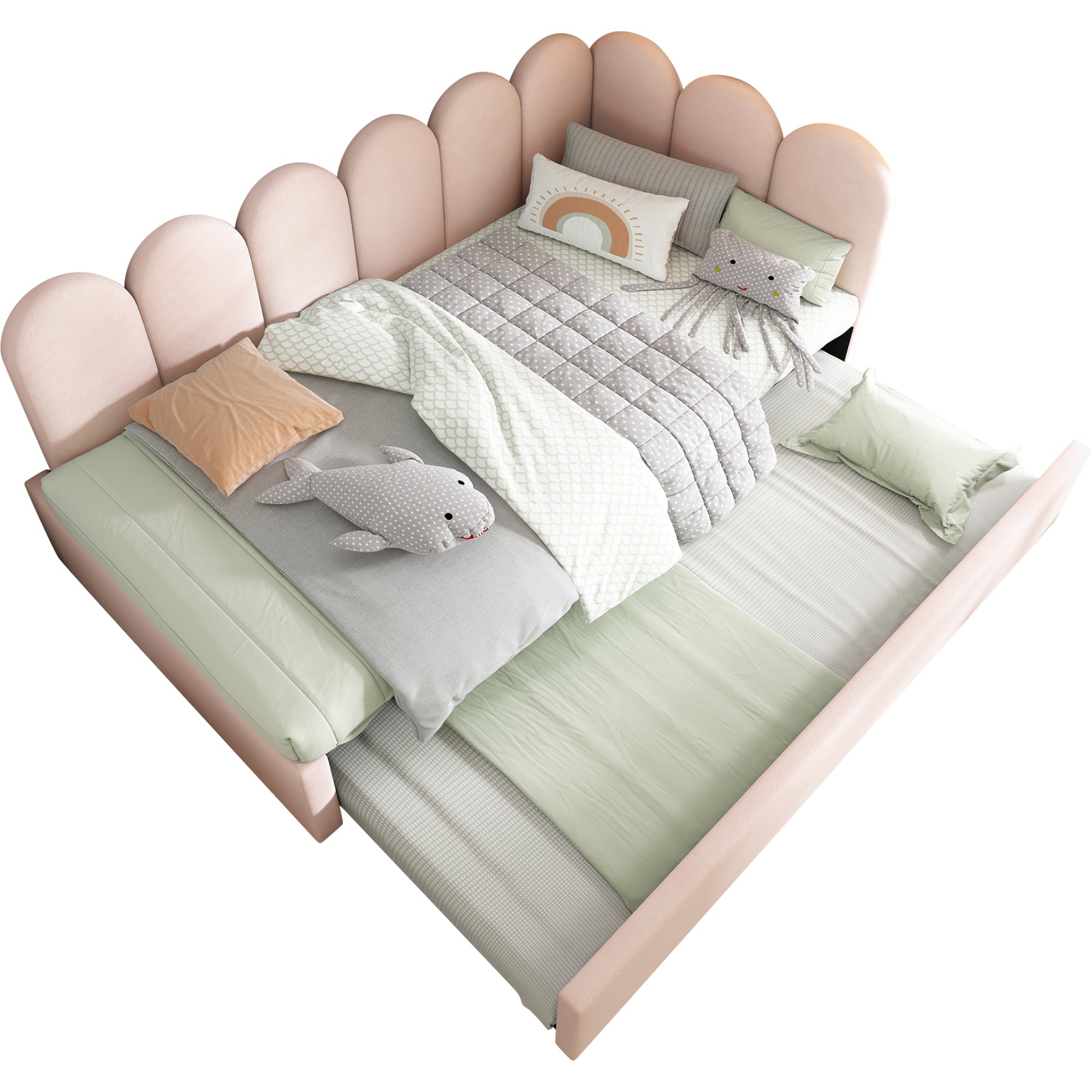 Upholstered Bed Daybed With Pull-Out Bed, 3FT Single Sofa Bed, Velvet, Pink