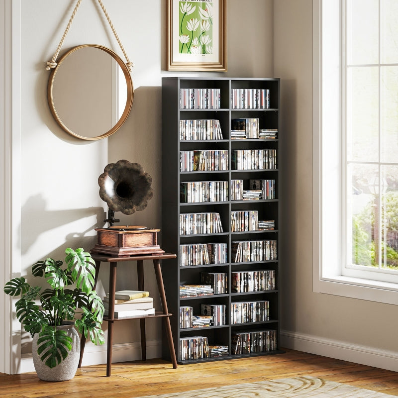 640 CD Storage Tower 14 Adjustable Shelves Engineered Wood Black