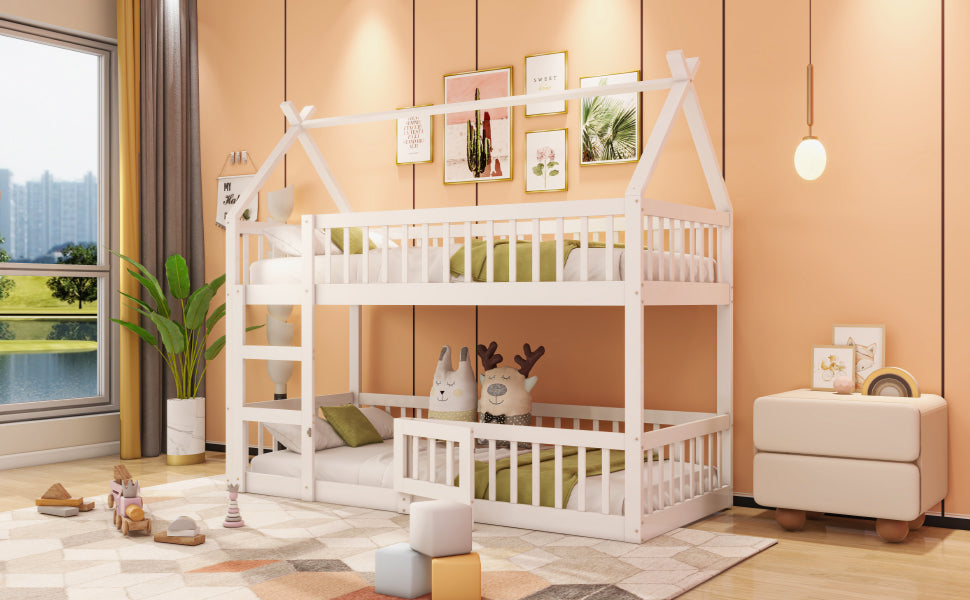 Children's Bunk Bed, Loft Design with Stairs, Solid Wood, White