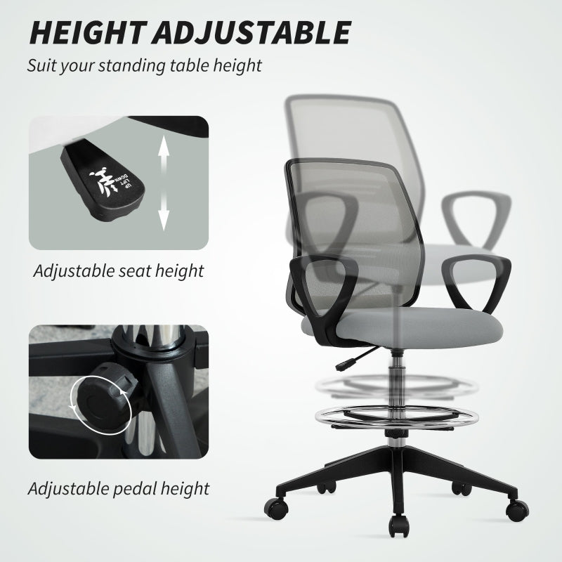 Draughtsman Office Chair with Footrest, Light Grey