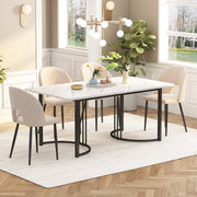 Dining Table, Modern Kitchen Table, Metal Frame Rectangular Dining Table in Modern Marble Pattern, White/Black