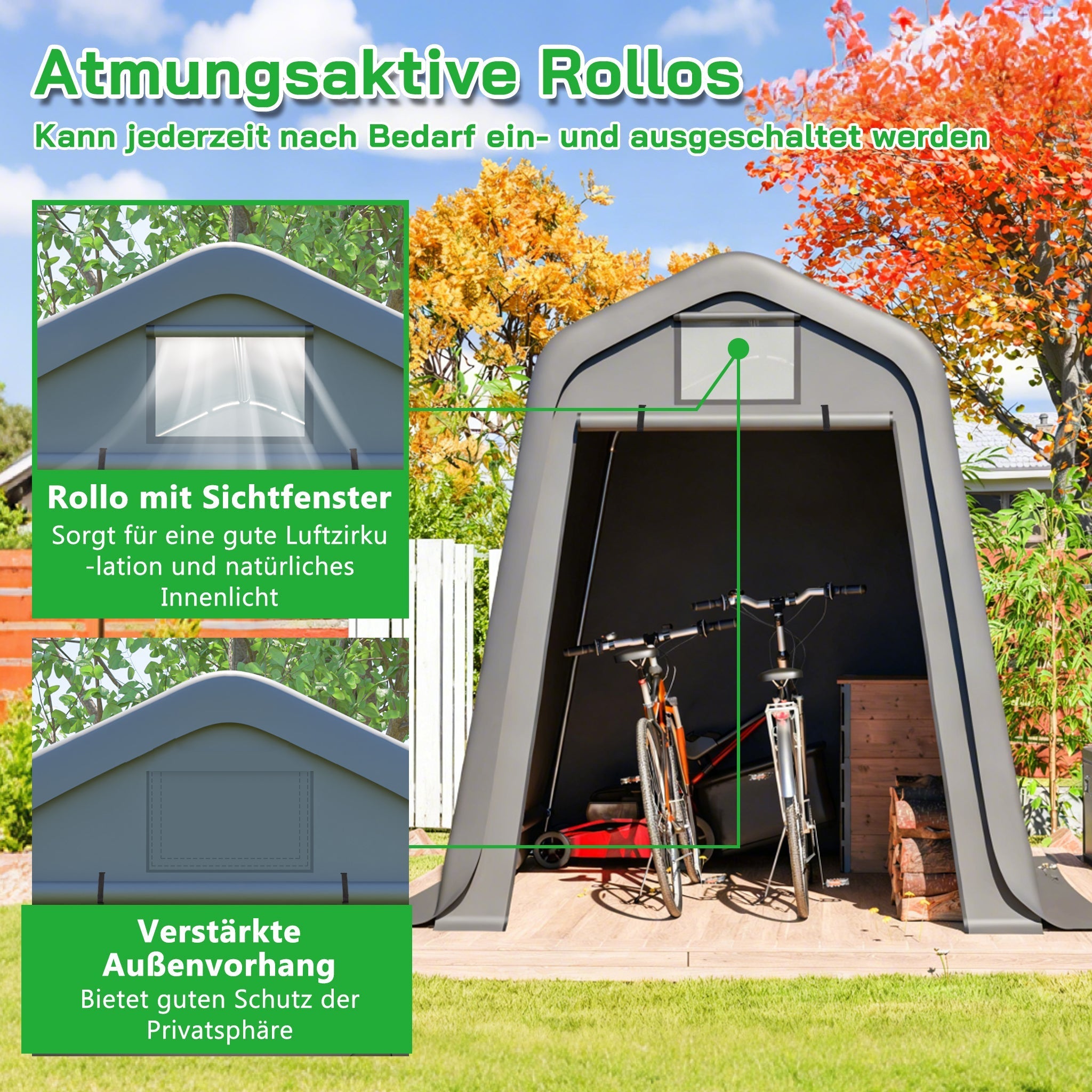 Storage Shed 245x183x217cm Waterproof PE Roll Blinds - Grey