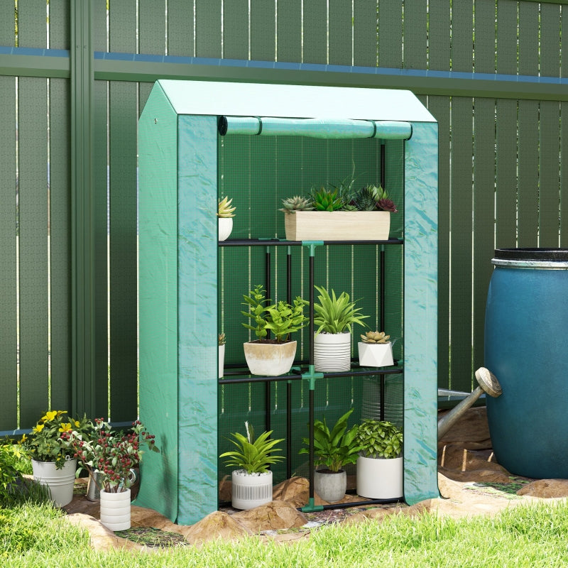 40 x 100cm Three Shelf Greenhouse, Steel Frame, Green
