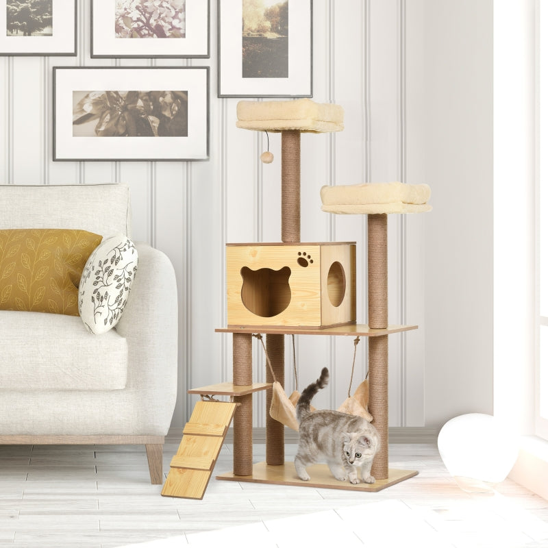 Cat Tree, 130cm Multi-Level Plush Cat Tower with Scratching Posts, Perches, House, Hammock