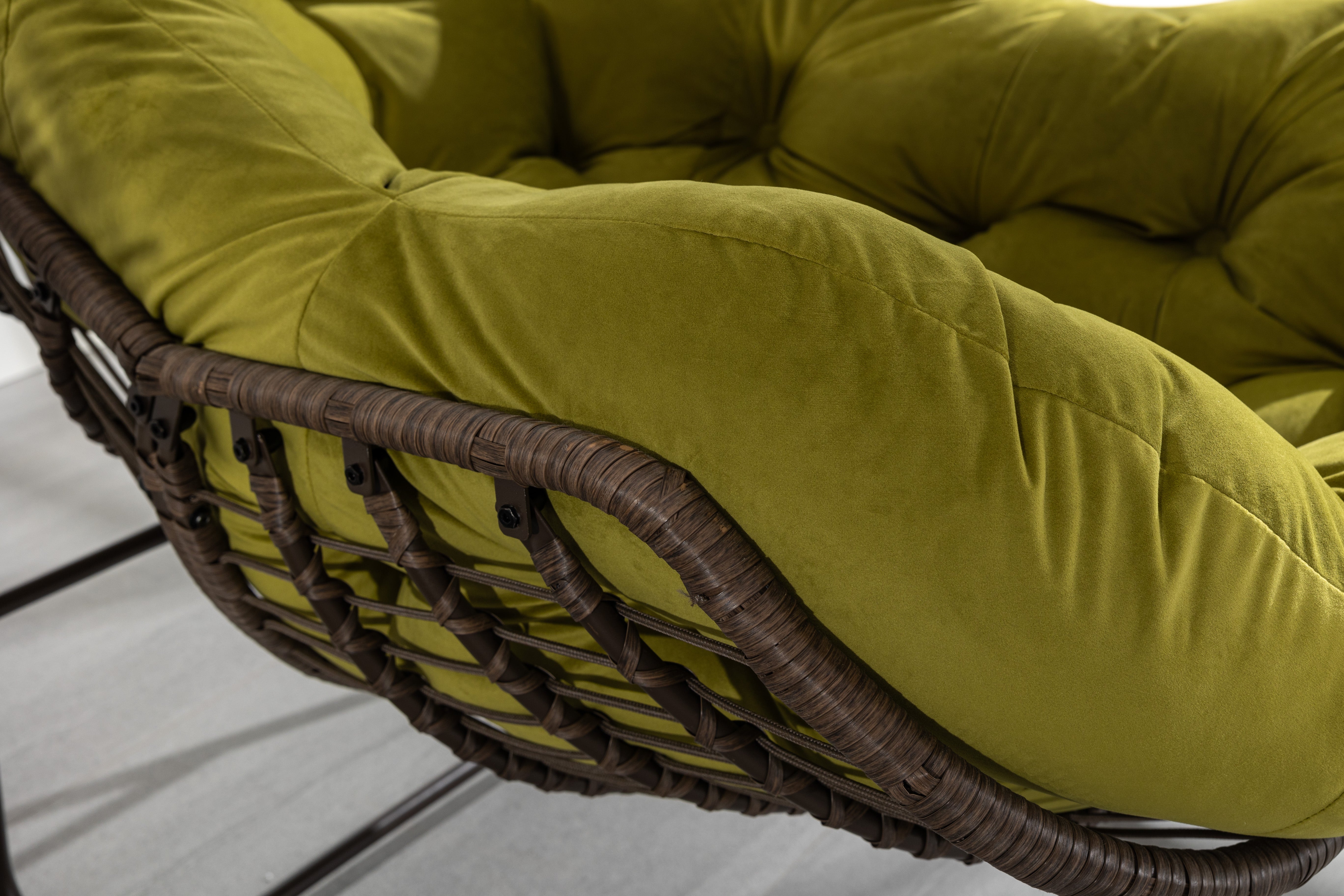 Outdoor Rattan Rocking Chair Padded Cushion Rocker Recliner Olive Green