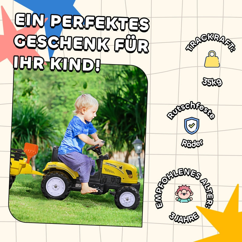 Pedal Tractor with Trailer, Tools & Horn, 3+ Years Metal Frame - Black and Yellow