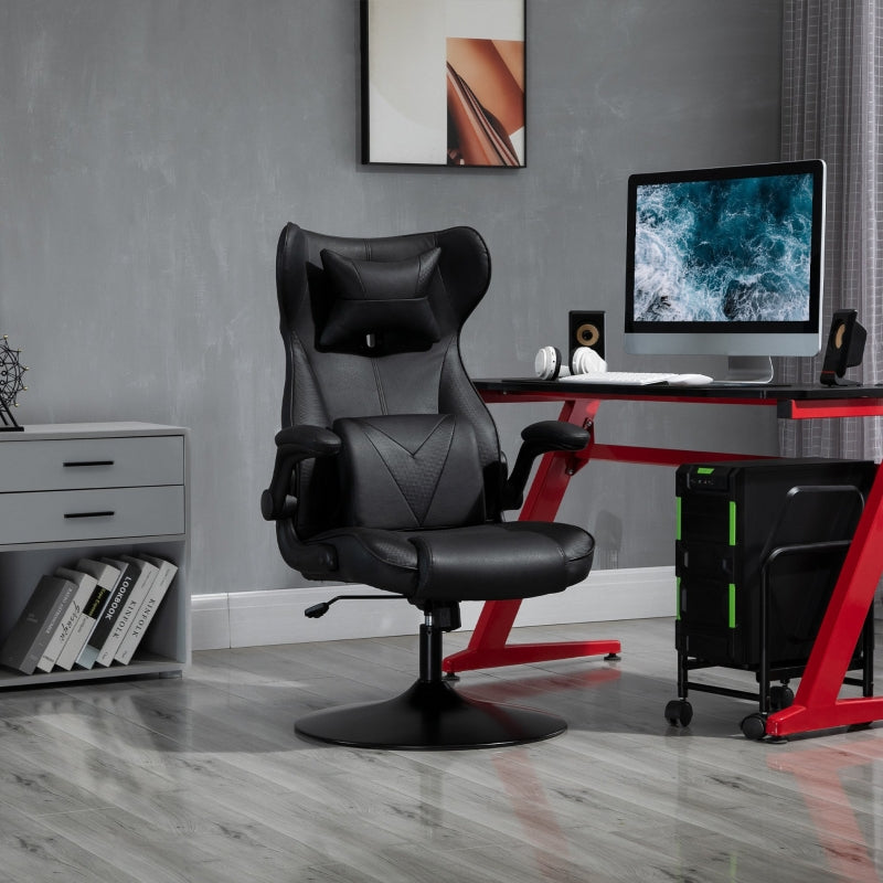 Video Game Chair, Racing Style with Lumbar Support, Flip-up Armrest, Black