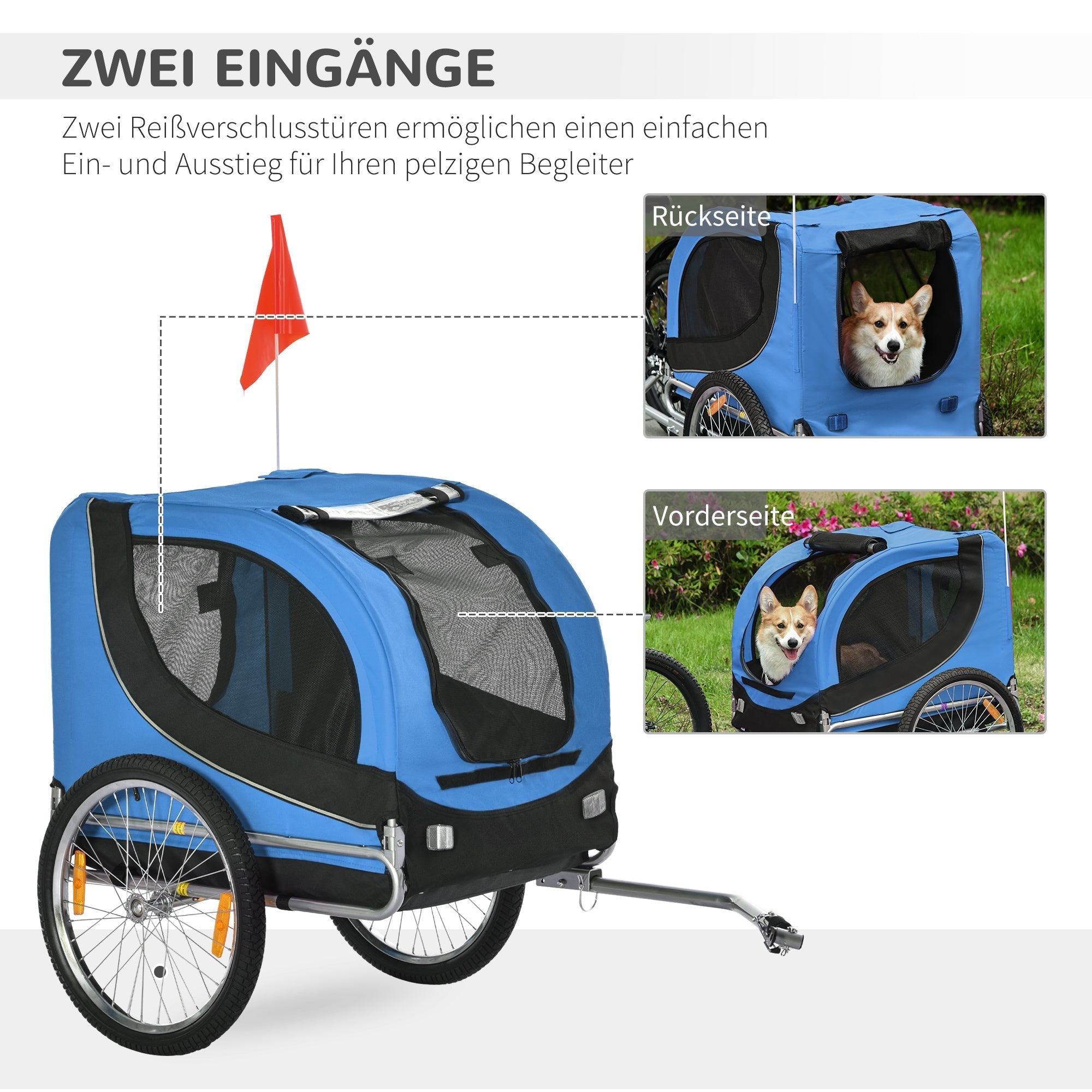 Hundeanhänger, Fahrradtransport, Blau+Schwarz