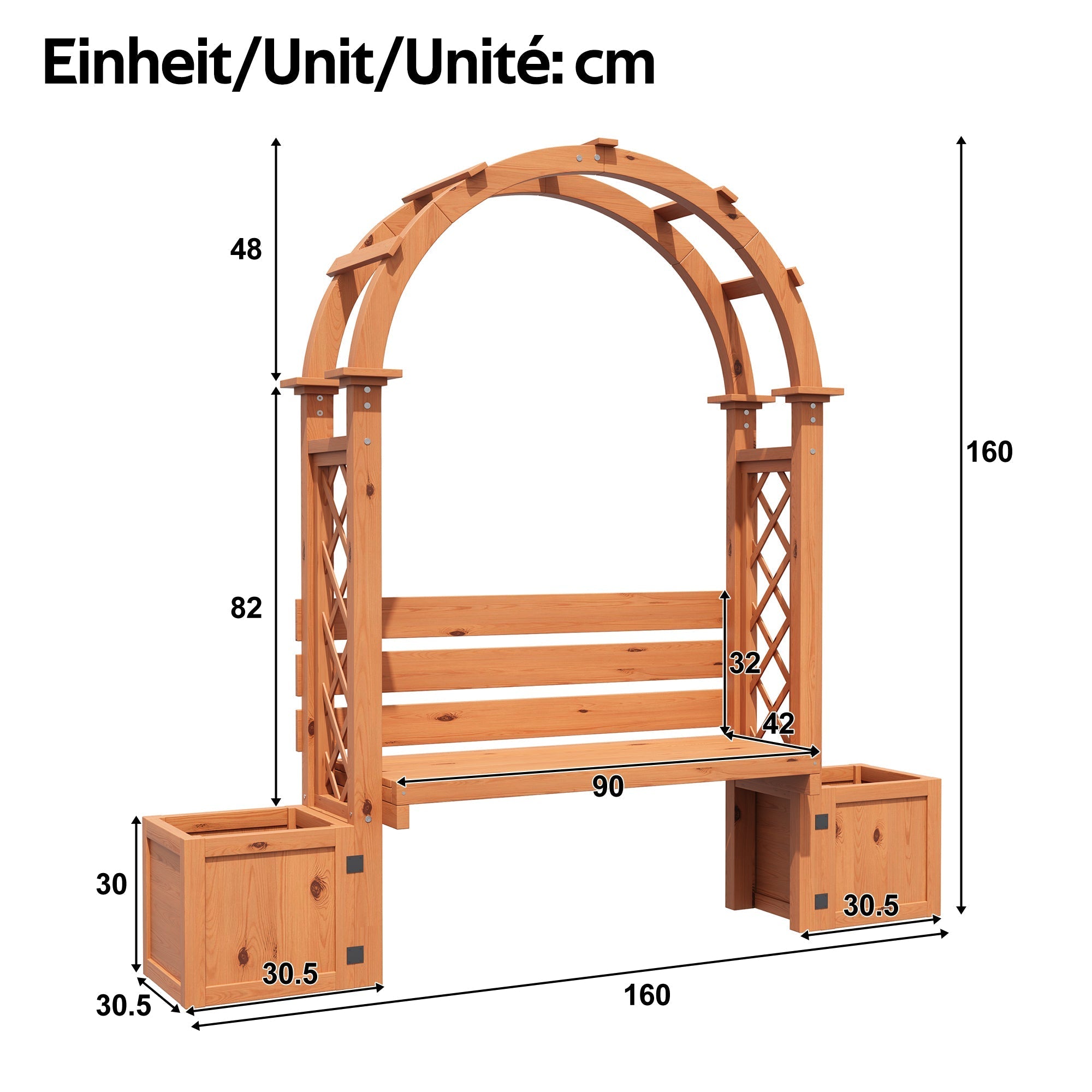 Planter Box with Trellis and Bench for Garden and Yard, Natural Wood