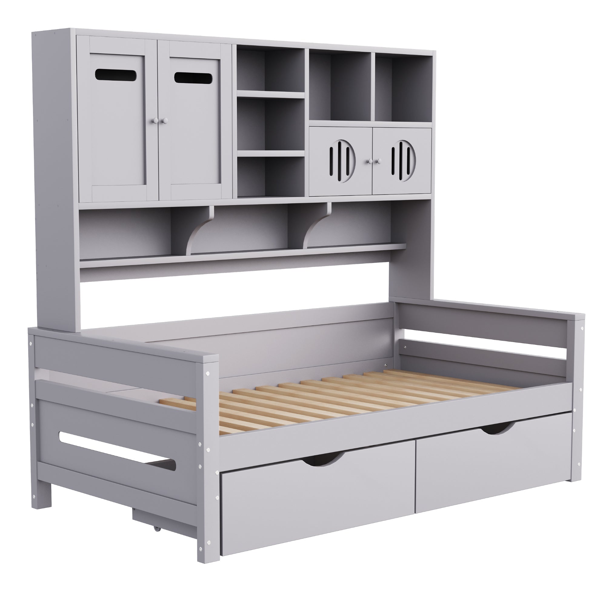 Wooden Sofa Bed, 90x200cm, Multifunctional Storage, Large Drawer, Grey