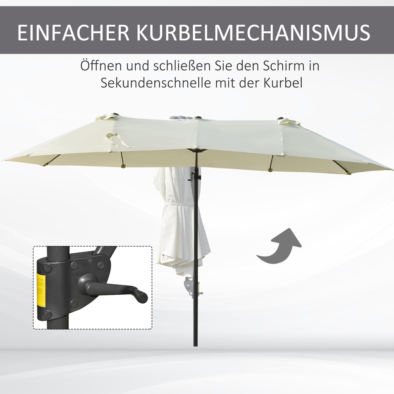 Double Parasol Cantilever Sun Protection Adjustable Crank Metal Cream White
