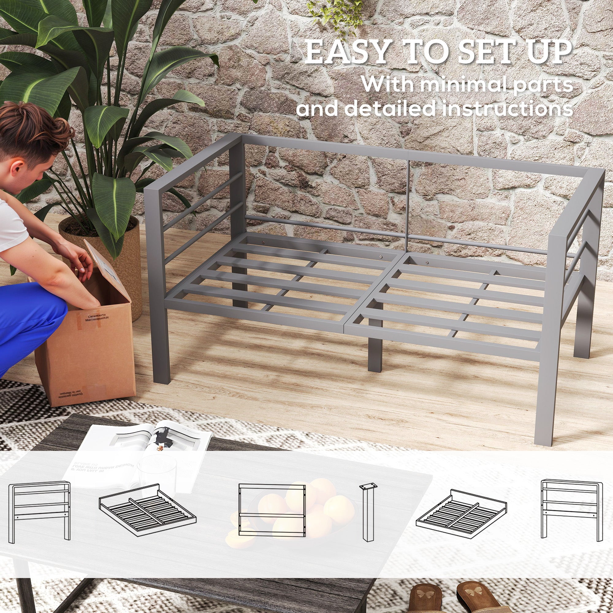 Two-Seater Garden Sofa Aluminium Frame Grey