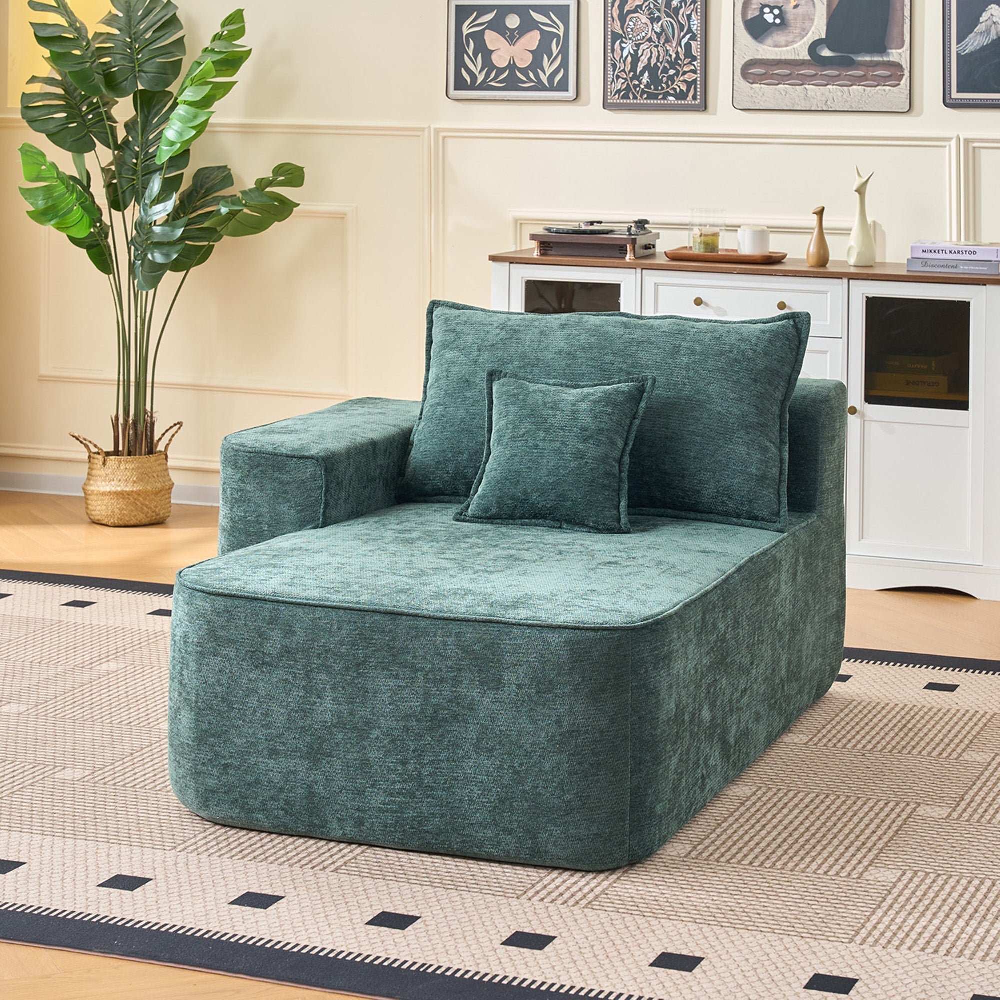 Cloud Couch L-Shaped Corner Sofa, 262cm with XXL Deep Seat and Chaise Longue, Green Chenille