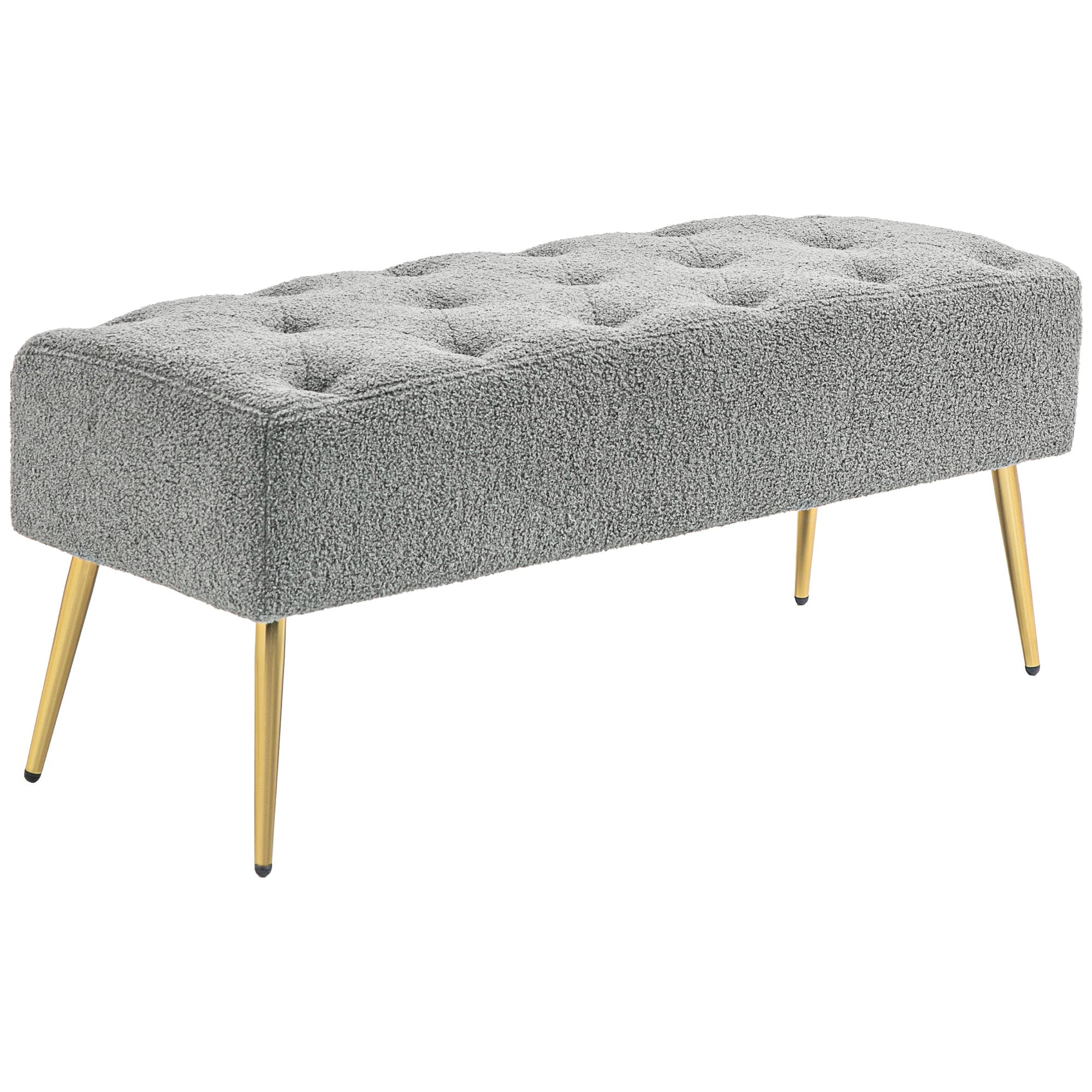Upholstered Bench, Button Stitching, Steel Legs, Grey