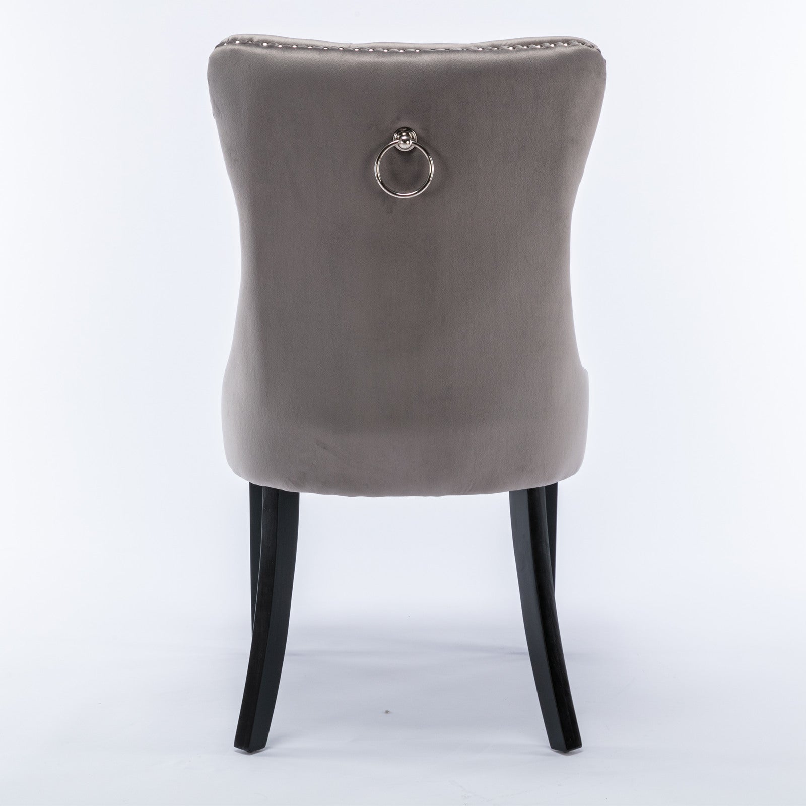 Nikki Collection Dining Chair Set 2-Pcs Tufted Upholstered Solid Wood Legs Grey Velvet