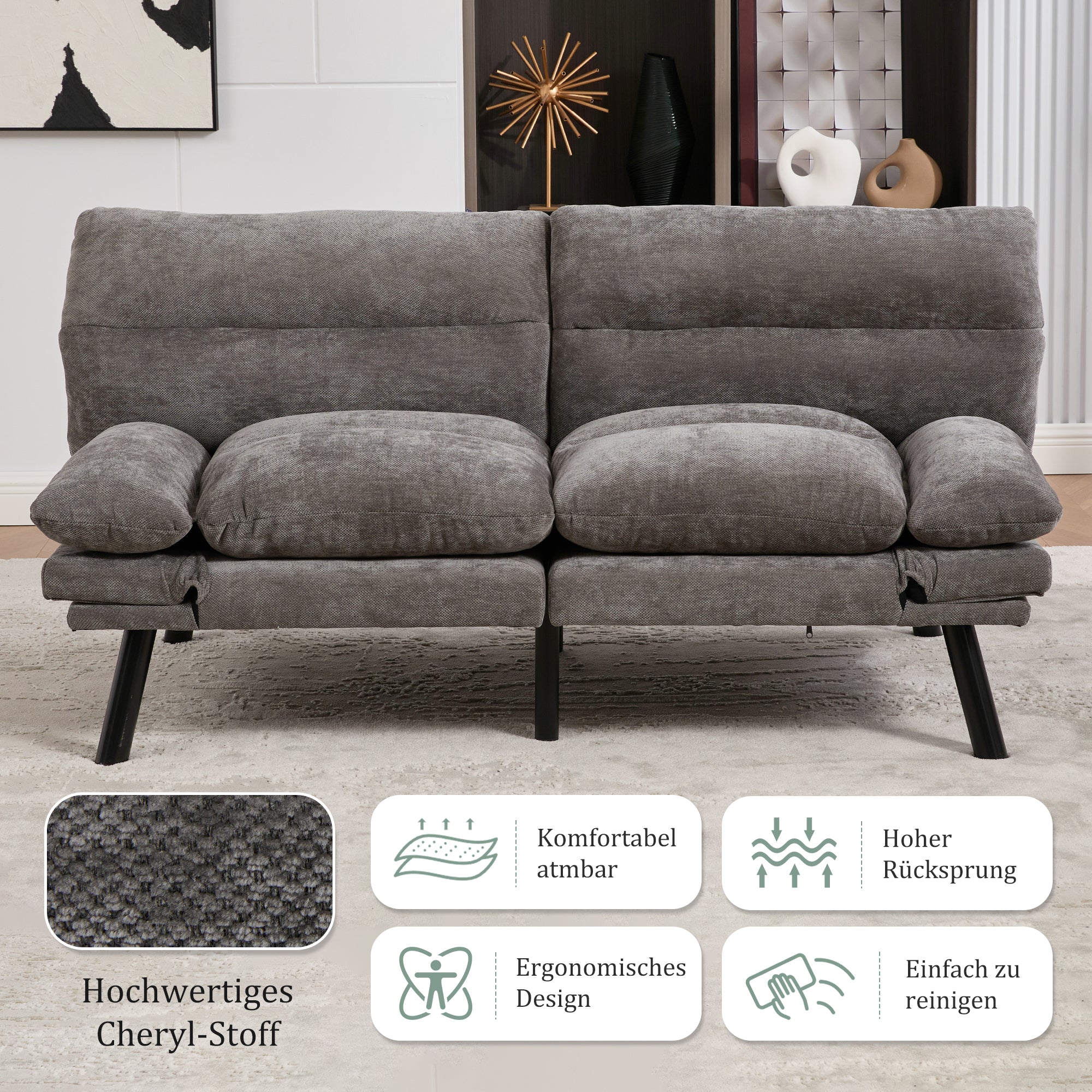 Two-Seater Sofa, Ergonomic Adjustable Design, Chenille