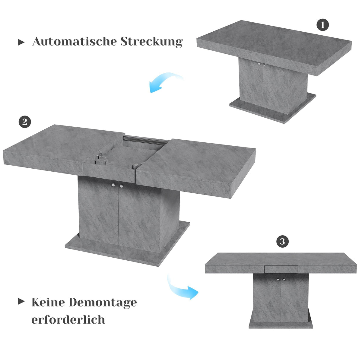 Extendable Dining Table Automatic Telescopic Storage 140/180x80cm - Concrete Look