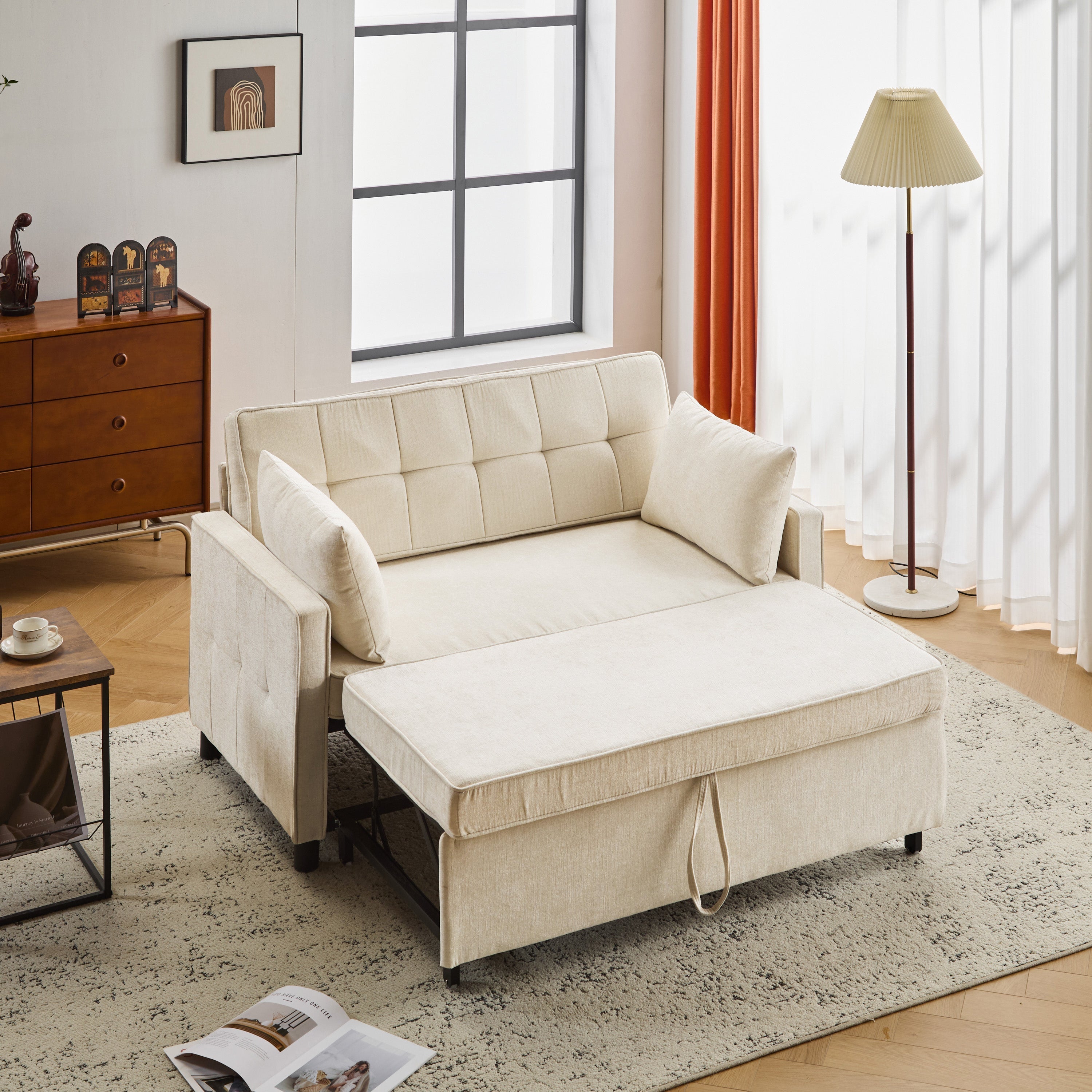 Sofa Bed Two-Seater Double Sleeper Adjustable Backrest Chenille Fabric