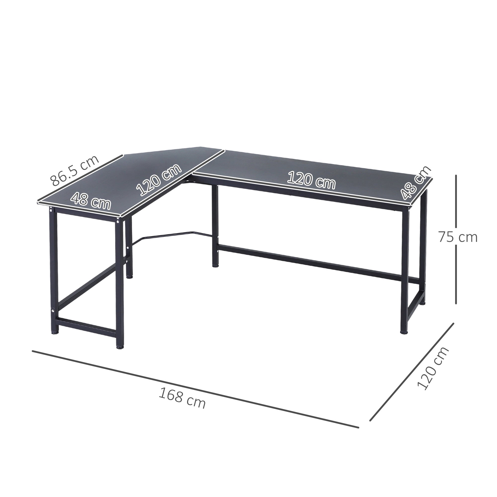 Vinsetto Corner Desk Height Adjustable, Metal Black