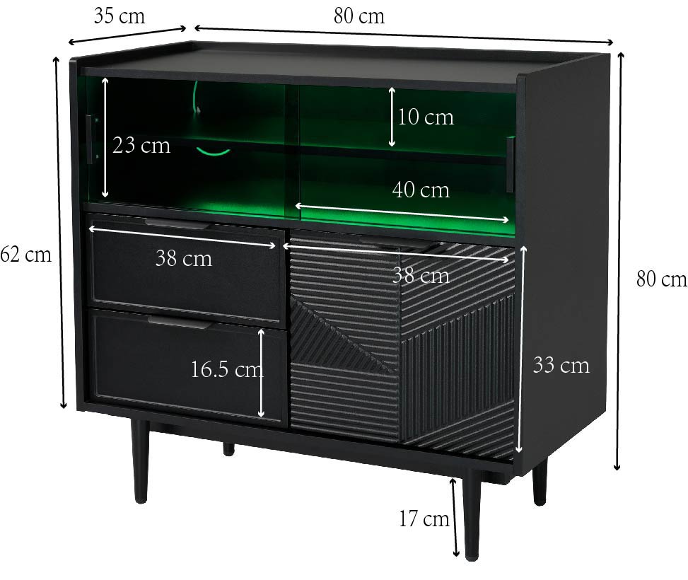 Storage Cabinet Sideboard 80 cm Glass Door, Light Strip